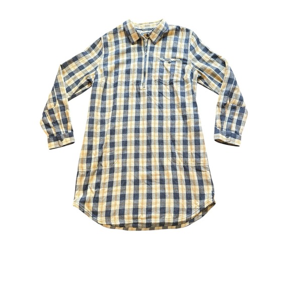NWT Toad & Co Bodie Flannel Dress Womens Large Barley Yellow Plaid Quarter Zip - Picture 2 of 8